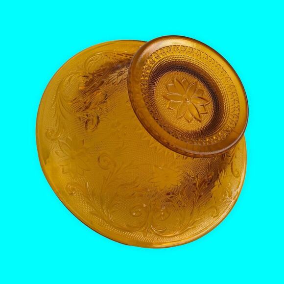 Vtg Indiana Tiara Glass Amber Sandwich Console Footed Bowl 4" x 11" - Picture 6 of 7